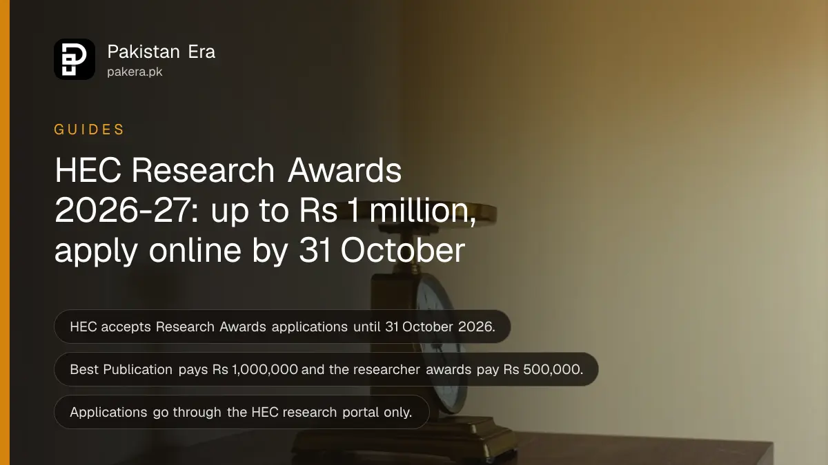 A brass scale on a dark wooden table, for an article on the HEC Research Awards in Pakistan