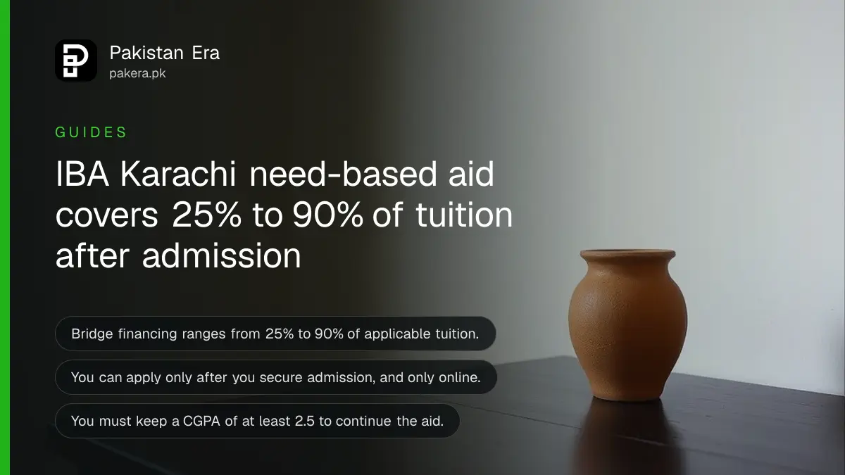 A small terracotta pot on a dark wooden table, for a guide to IBA Karachi financial assistance in Pakistan