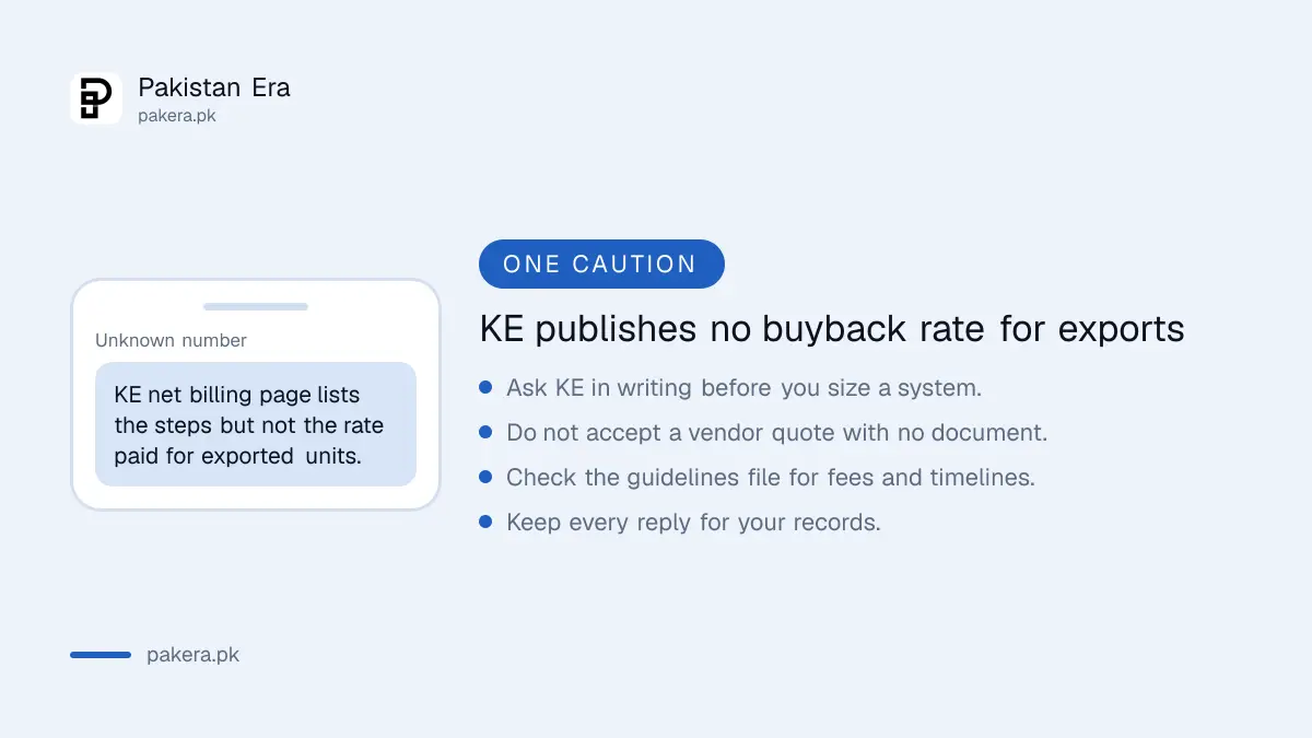Caution that K-Electric publishes no buyback rate for exported solar units