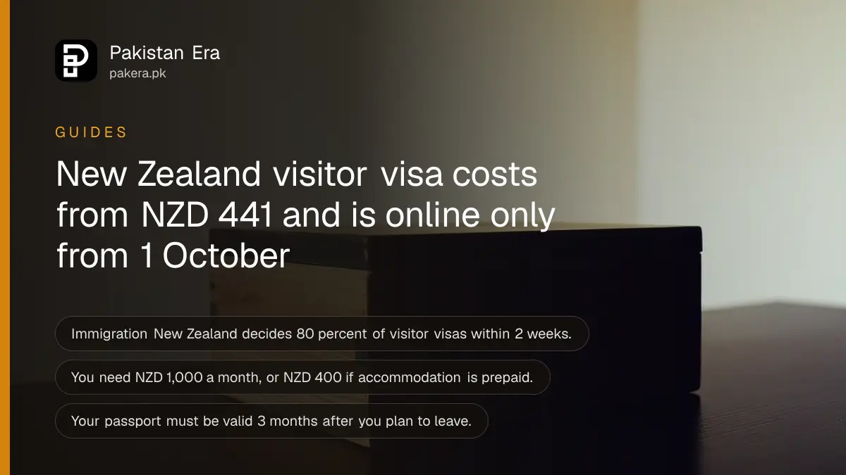 A closed wooden box on a dark wooden table, for a guide on the New Zealand visitor visa for Pakistanis