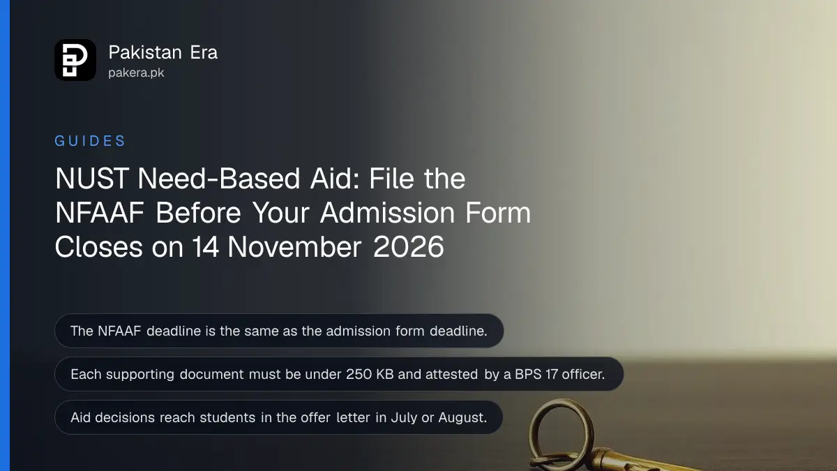 A brass key on a dark wooden table, for a guide to NUST need-based financial aid in Pakistan