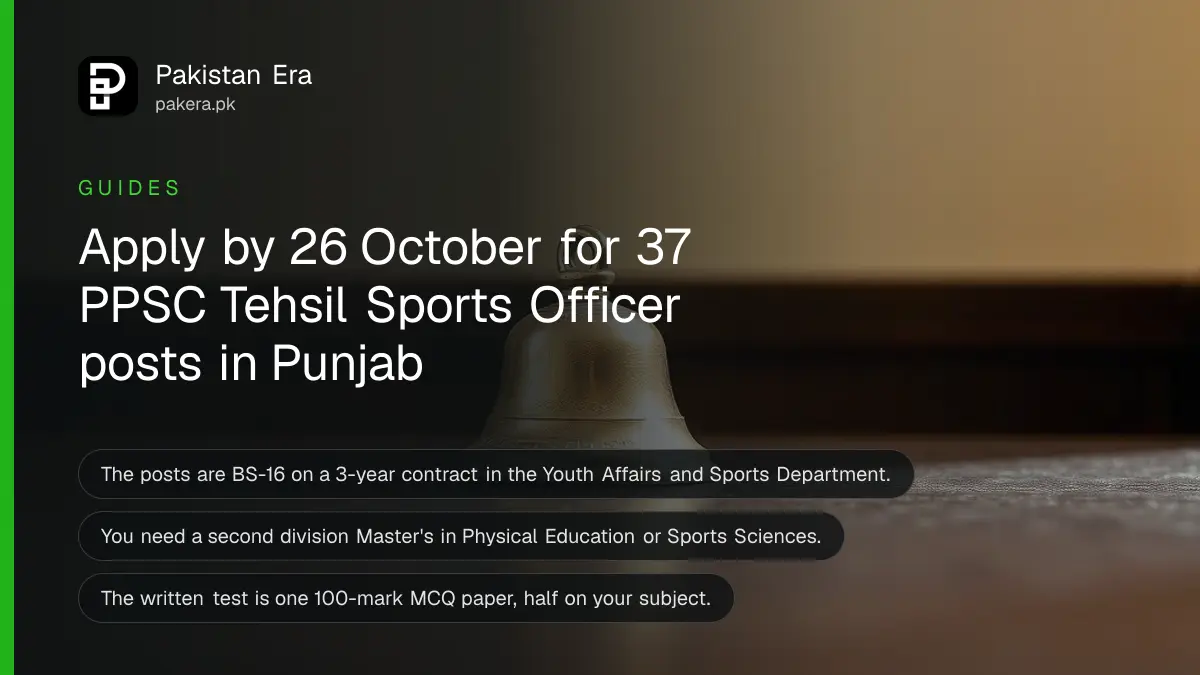 A small brass bell on a dark wooden table, for a guide to the PPSC tehsil sports officer posts in Punjab
