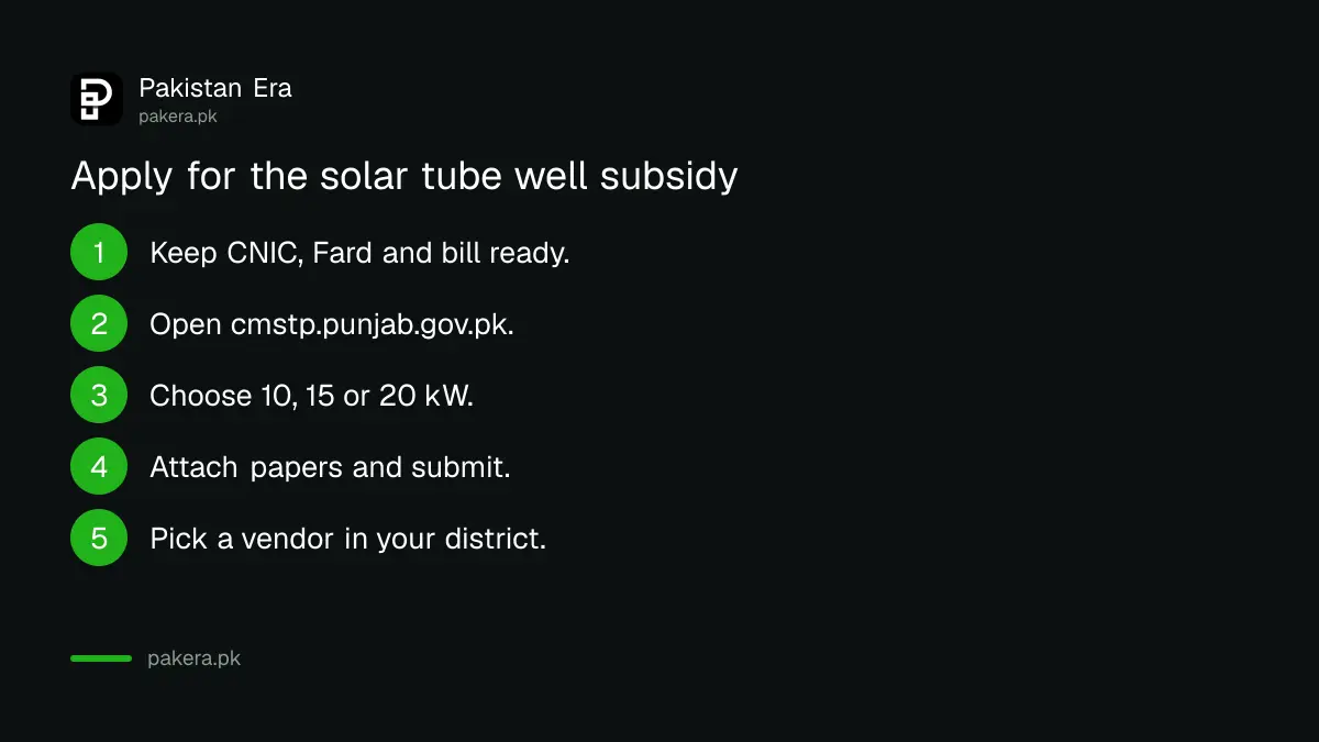 Five steps to apply for the Punjab solar tube well subsidy at cmstp.punjab.gov.pk