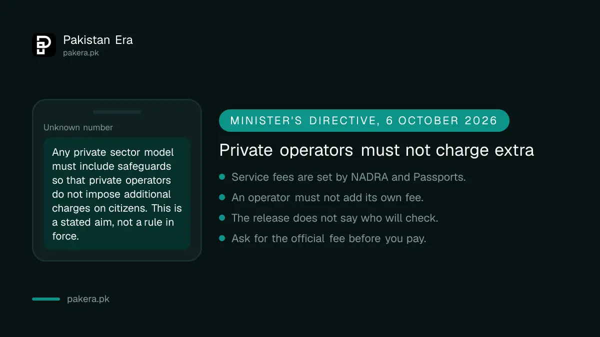 Minister's directive that private operators must not charge citizens extra fees at Asaan Khidmat Centres