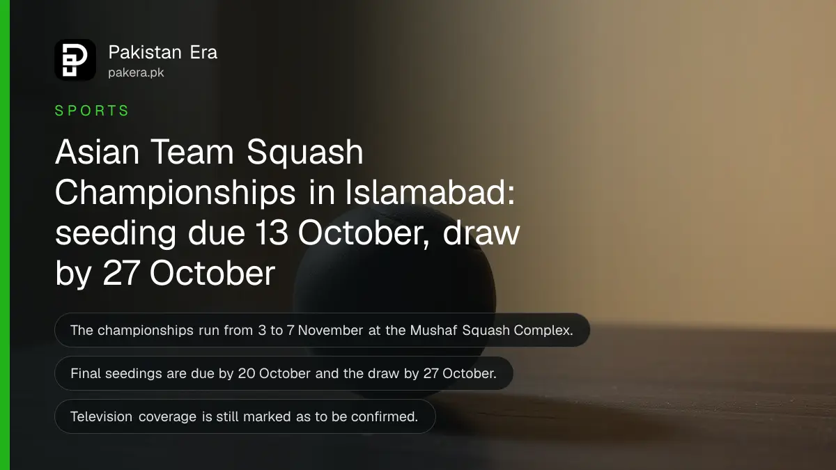 A single black squash ball on a dark wooden table, for an article on the Asian Team Squash Championships in Islamabad