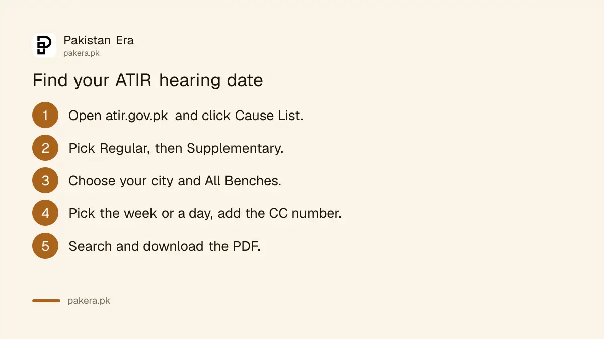 Six steps to find an ATIR tax appeal hearing date on the cause list