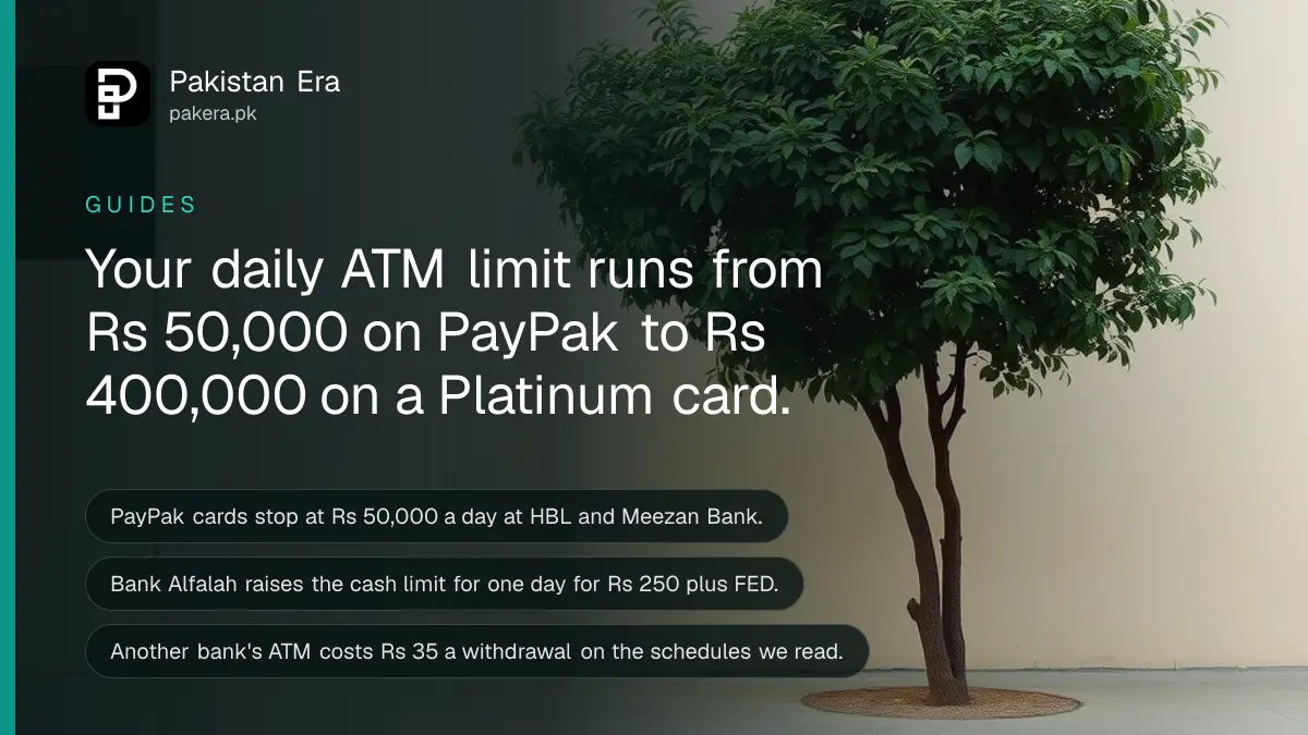 A row of bank cash machines on a quiet Lahore street in soft morning light