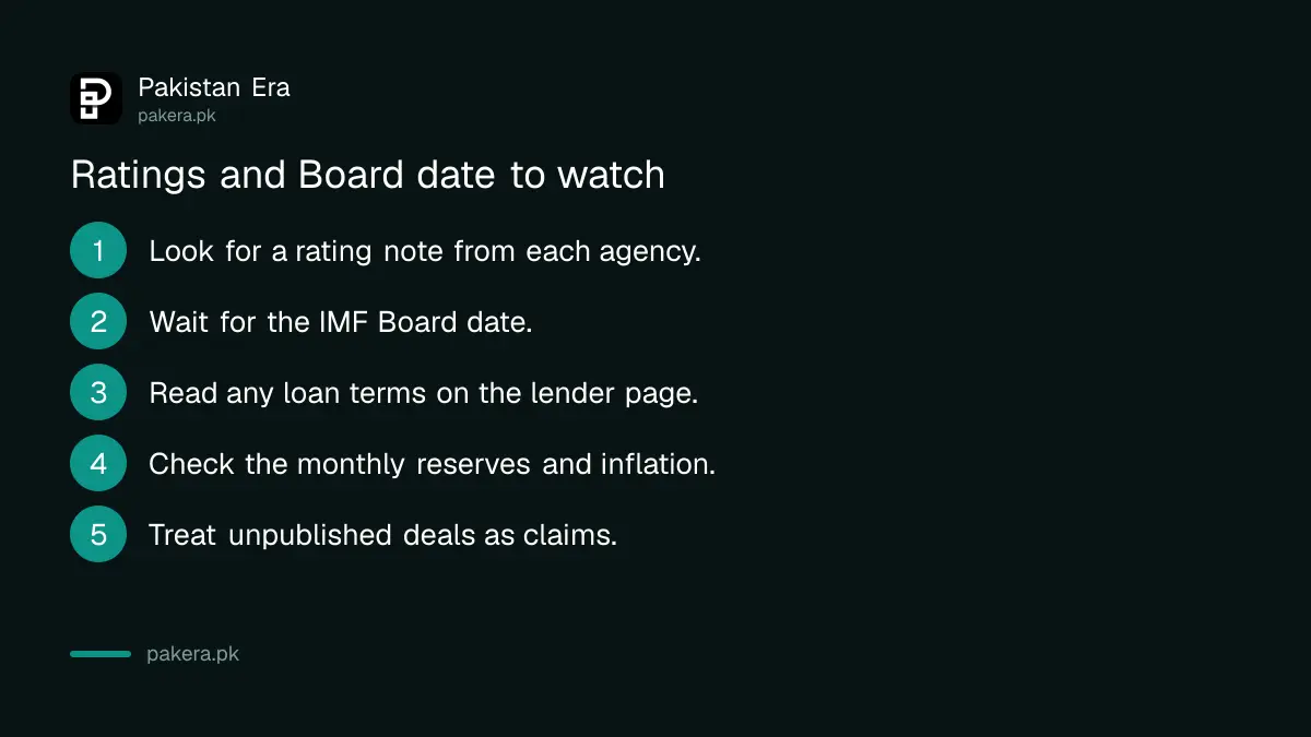 What to check after the Bangkok meetings: rating notes, IMF Board date, loan terms, official monthly numbers