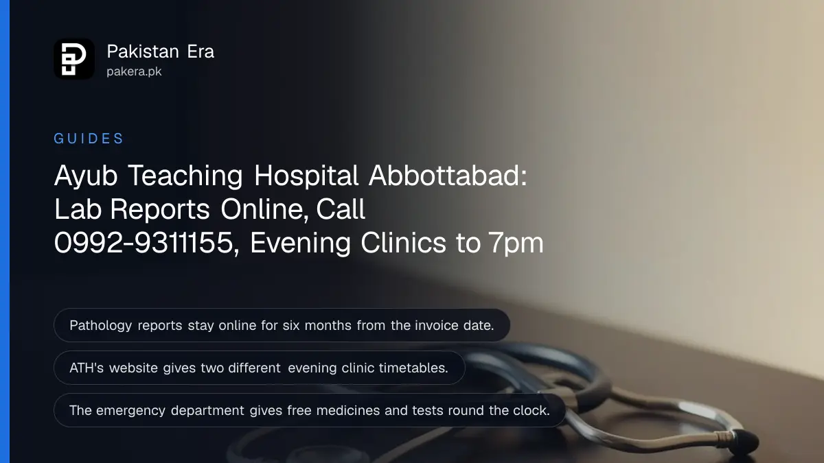 A stethoscope on a wooden table, for Ayub Teaching Hospital lab reports and appointments