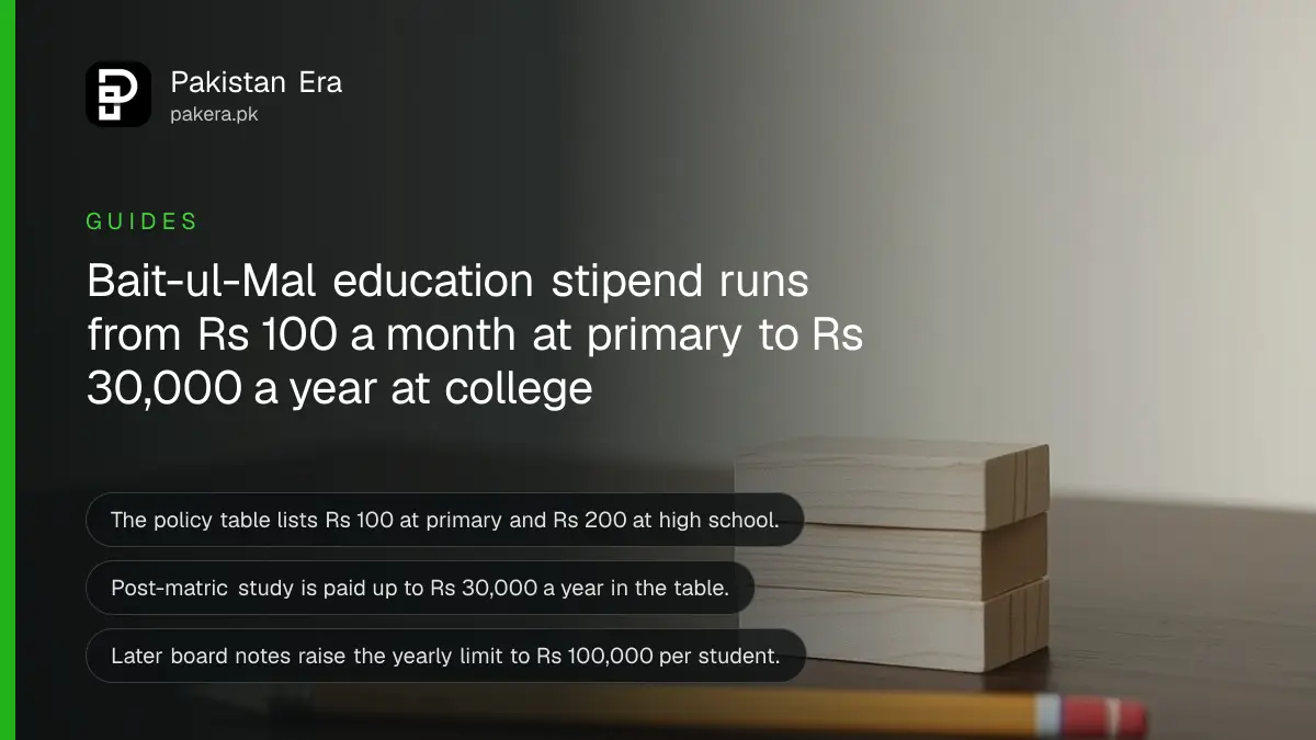A small stack of wooden blocks and a pencil on a dark wooden table, for an article on bait ul mal education stipend amount