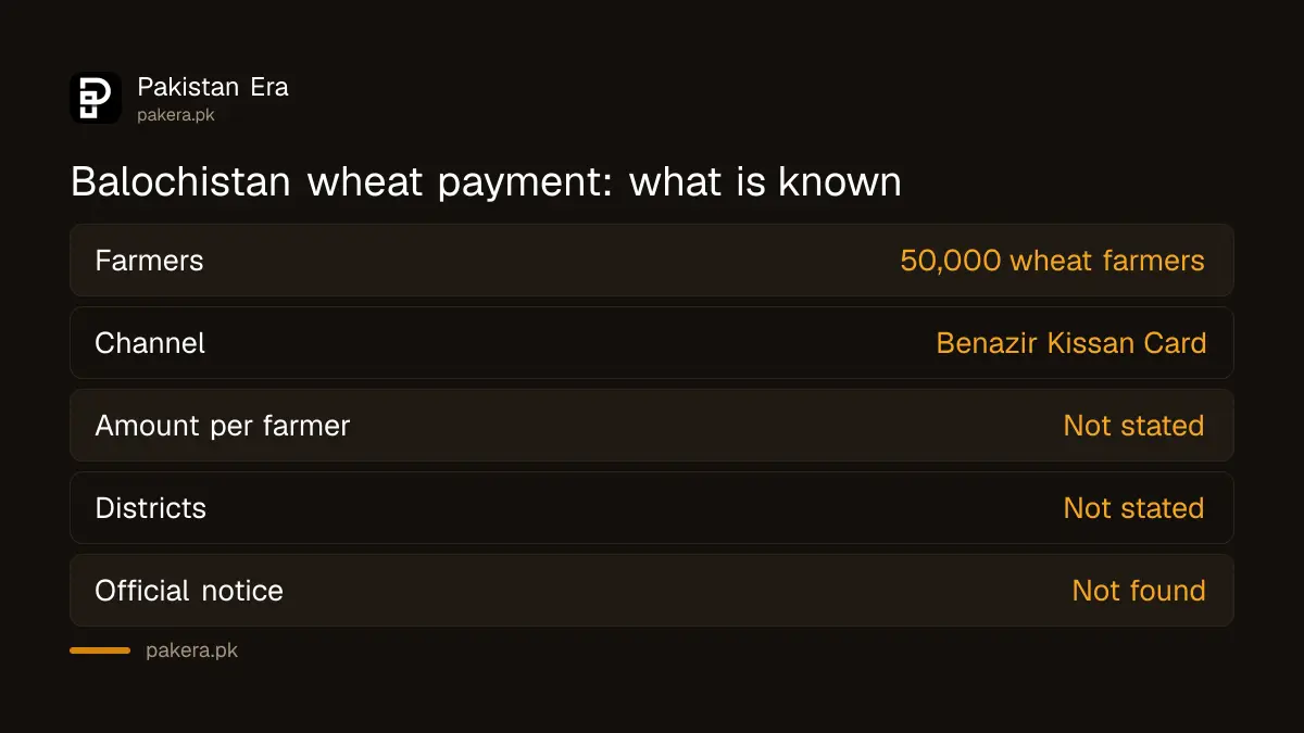 What is and is not known about the Balochistan wheat farmer payment under the Benazir Kissan Card