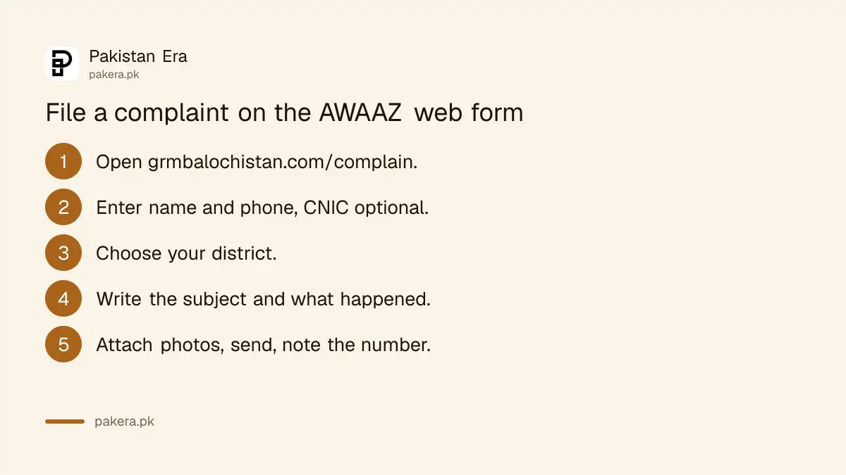 Steps to file a complaint on the Balochistan CM grievance portal web form