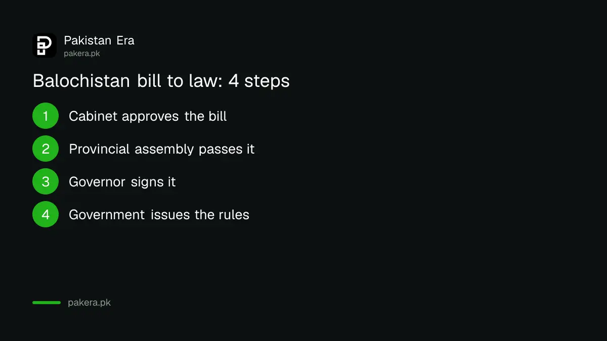Steps before a Balochistan health bill becomes law: cabinet, assembly, Governor, notified rules