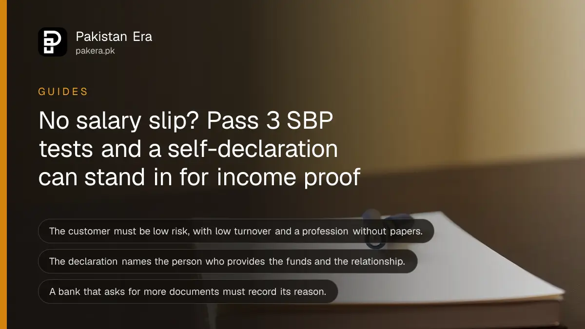 A pen resting on a blank notebook on a wooden table, for a guide on self-declaration of income at Pakistani banks
