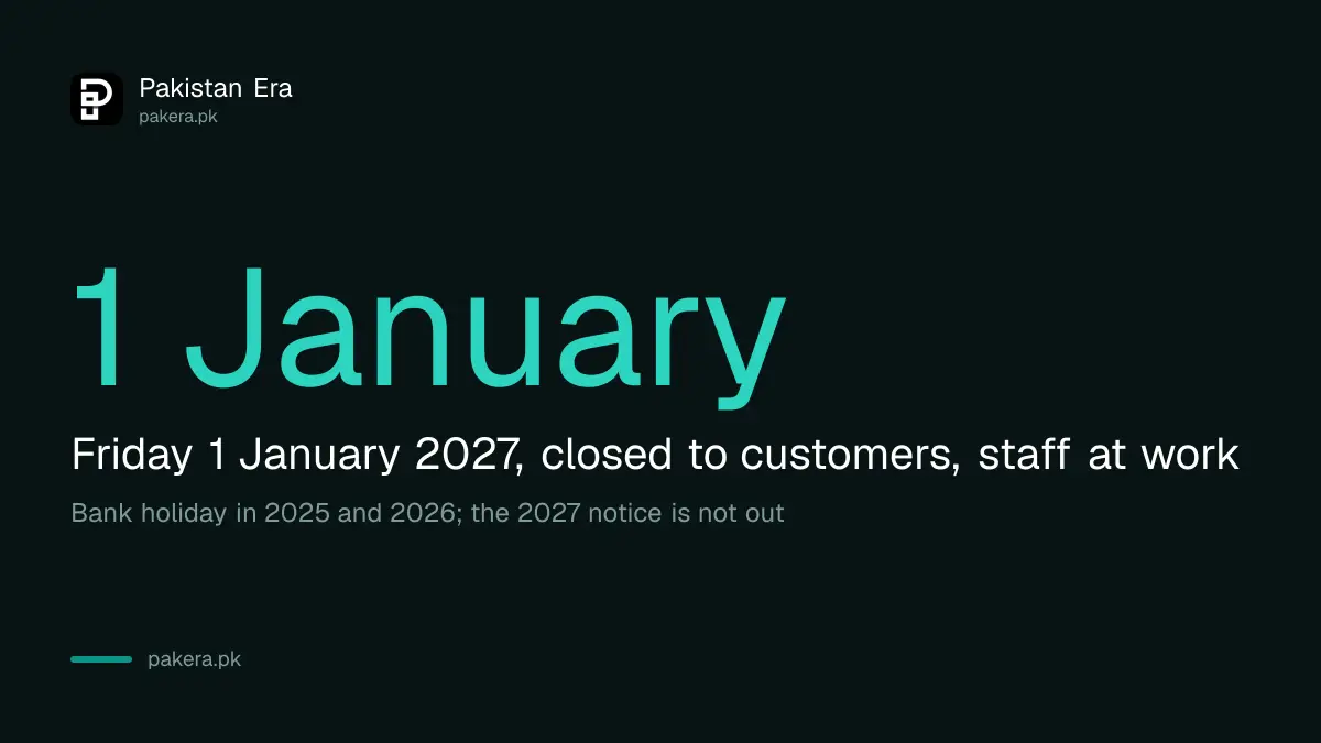 Expected next bank holiday in Pakistan is Friday 1 January 2027, not yet notified