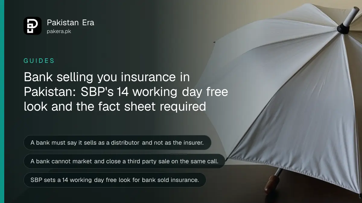 A plain umbrella on a dark wooden table, for an article on bank insurance sales rules in Pakistan