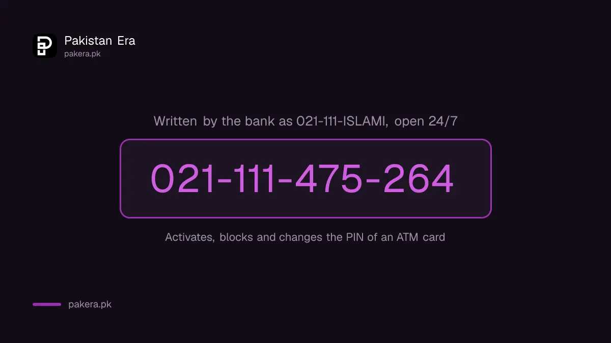BankIslami phone banking line 021-111-475-264 for ATM card activation and blocking