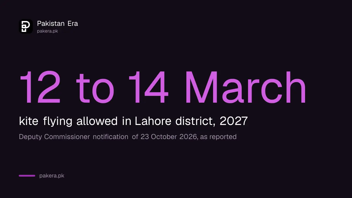 Basant 2027 in Lahore is on 12, 13 and 14 March 2027 under the Deputy Commissioner's notification