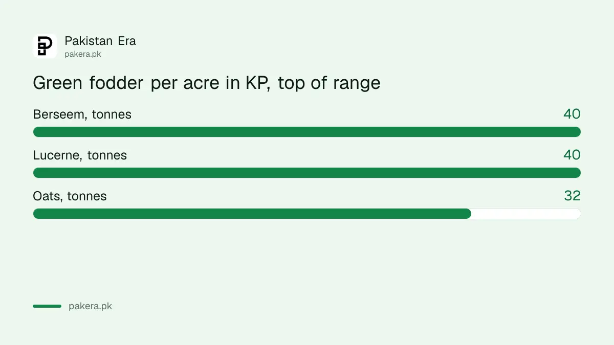 Green fodder yield per acre in Khyber Pakhtunkhwa for berseem, lucerne and oats