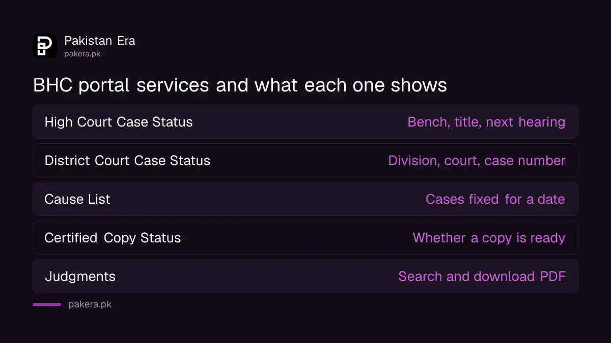 Six public services on the Balochistan High Court case portal