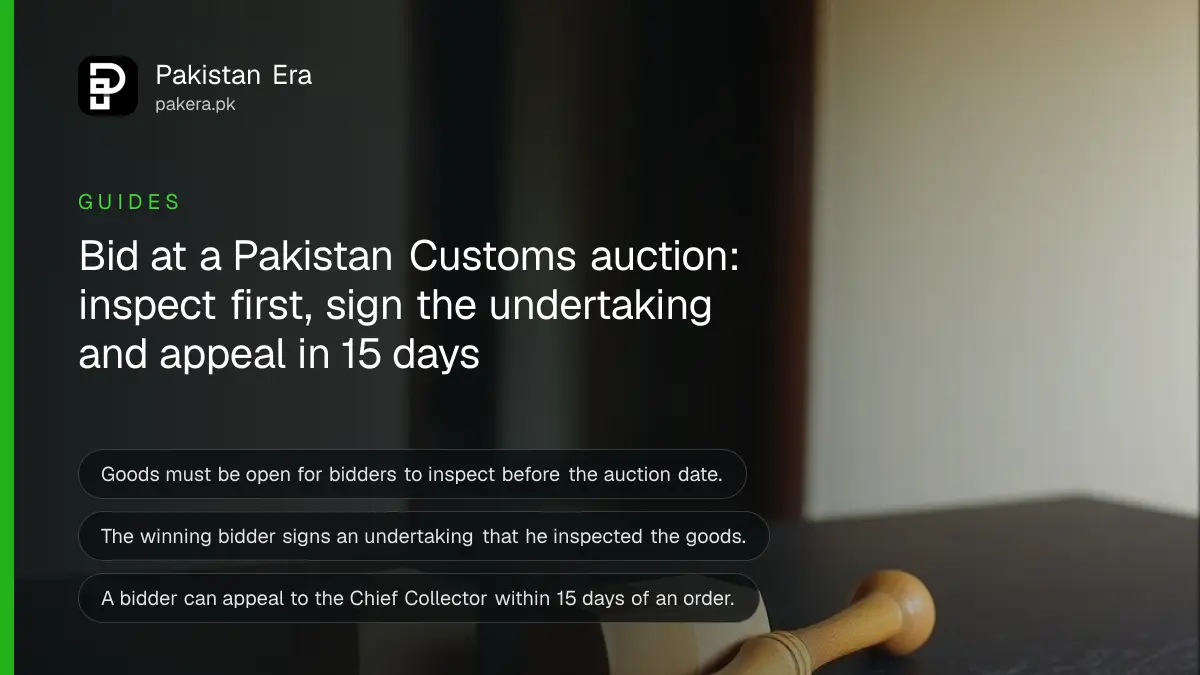 A wooden gavel and block on a dark table, for a guide to bidding at a customs auction in Pakistan