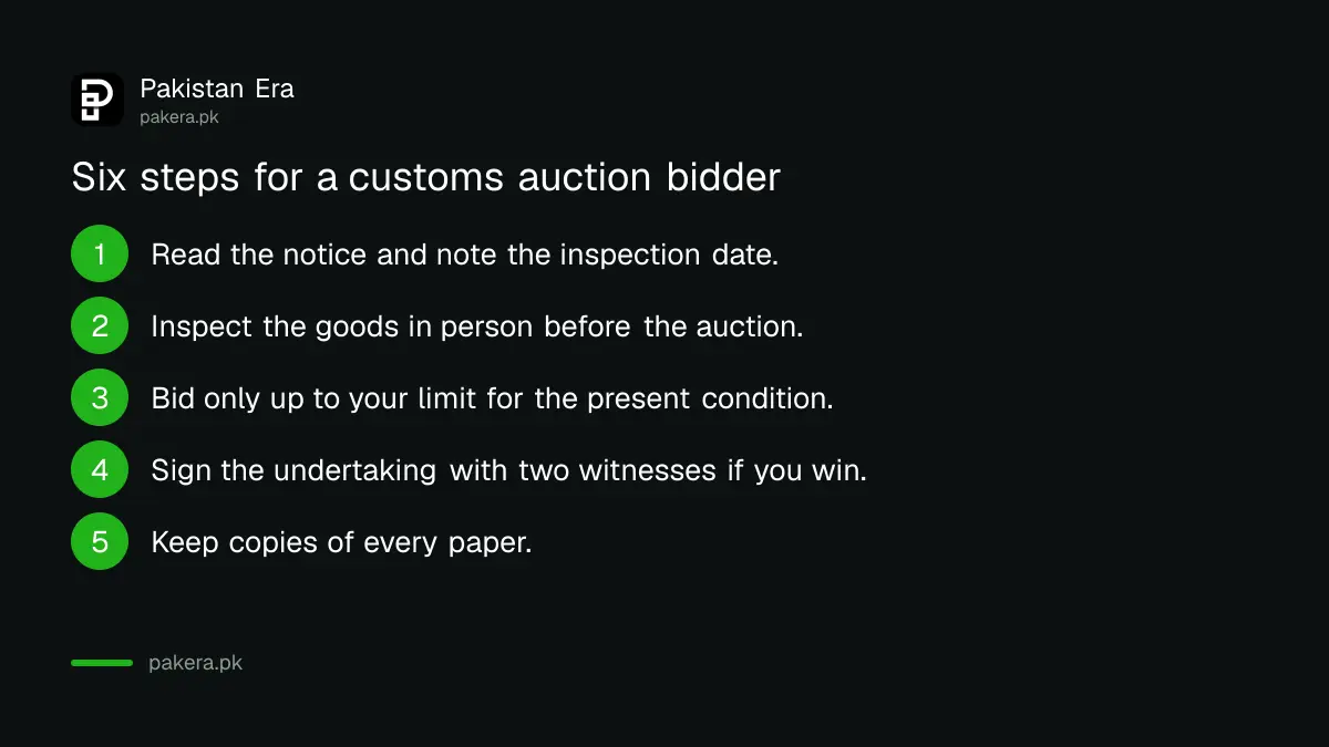 Six steps for a bidder at a Pakistan Customs auction