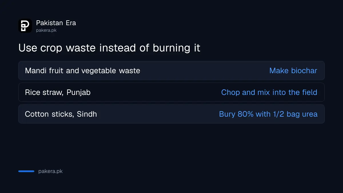 Ways to use crop waste in Punjab and Sindh instead of burning: biochar, rice straw chopper and burying cotton sticks