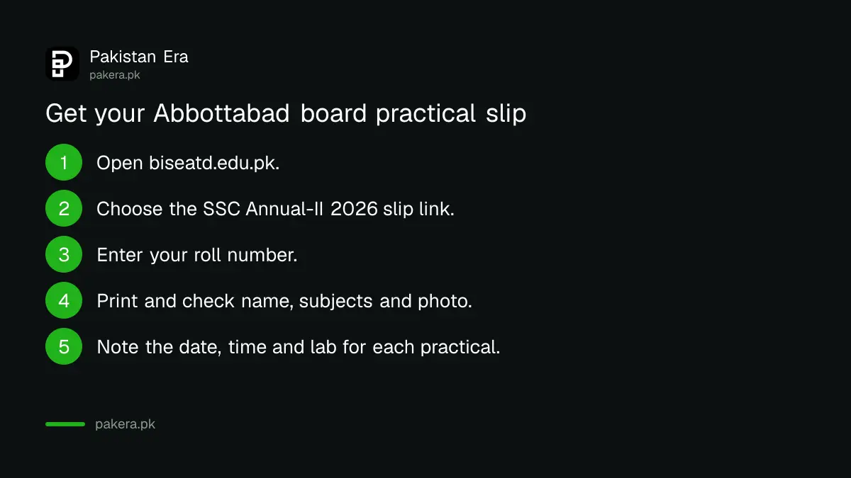 Steps to download the BISE Abbottabad matric practical roll number slip 2026