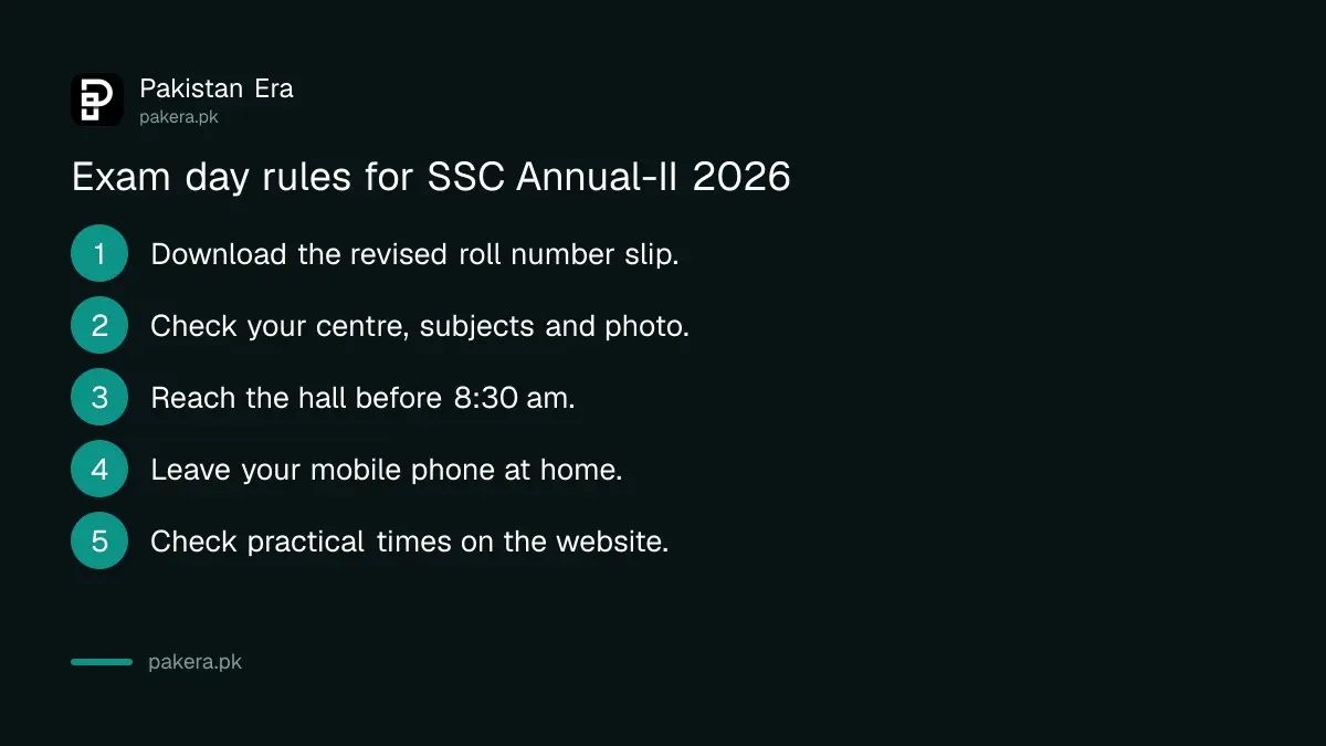 BISE Abbottabad SSC Annual-II 2026 exam day rules: slip, 8:30 am entry, no phone
