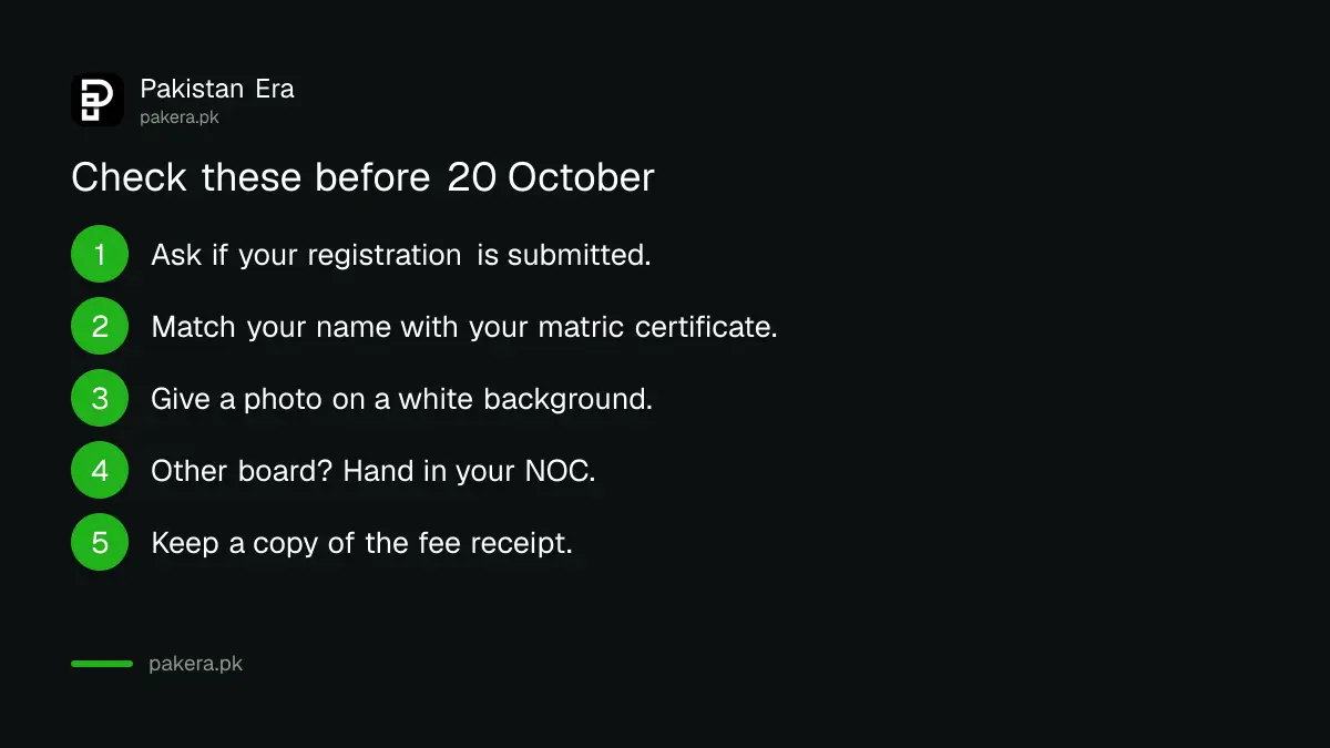 Five checks for a BISE Lahore Class 11 student before the 20 October 2026 late fee deadline