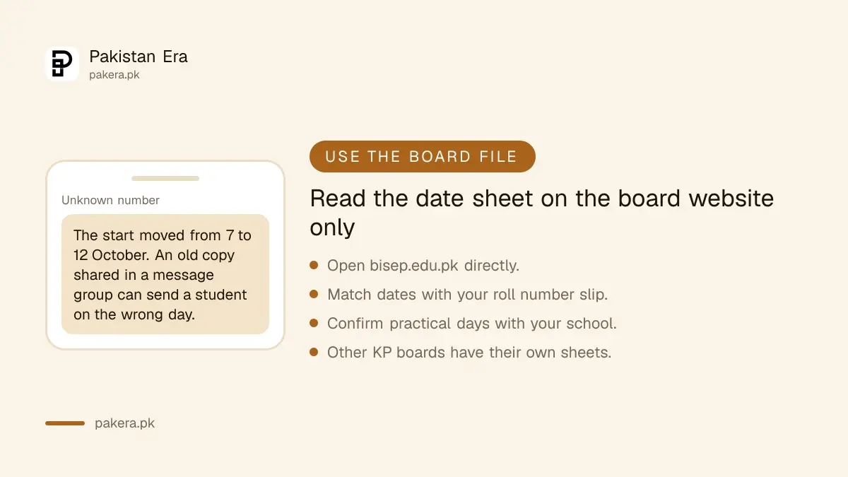Warning to read the BISE Peshawar date sheet on the board website only and not from forwarded images