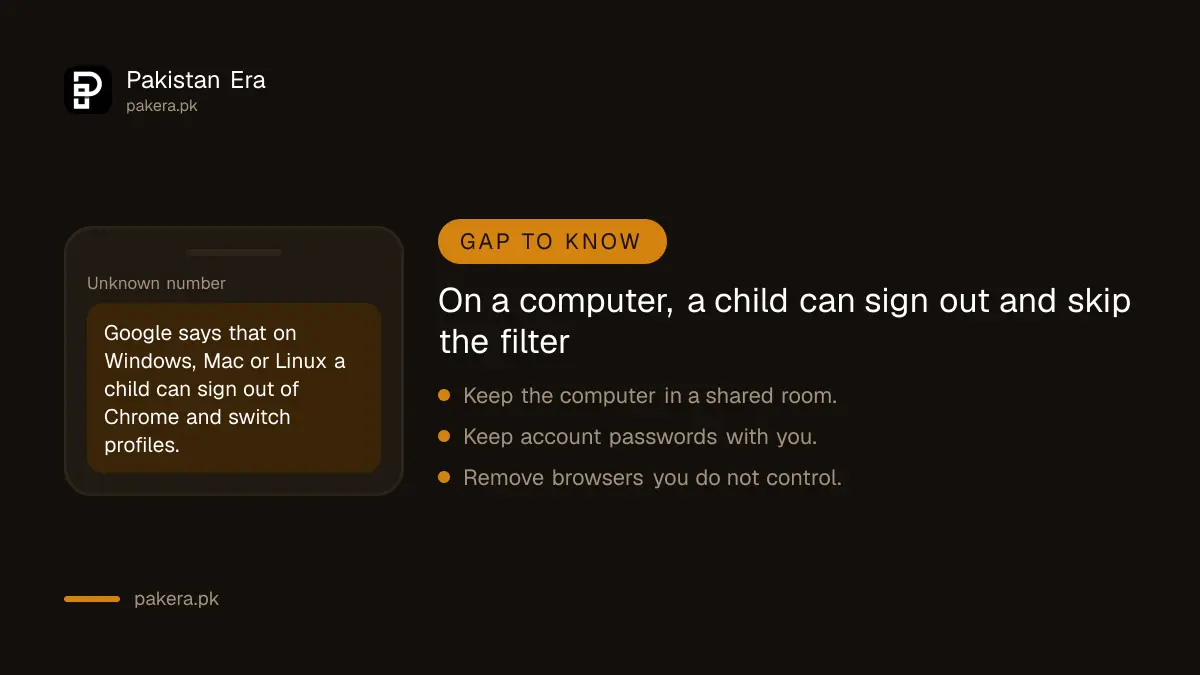 Warning that Family Link Chrome settings can be bypassed by signing out on computers
