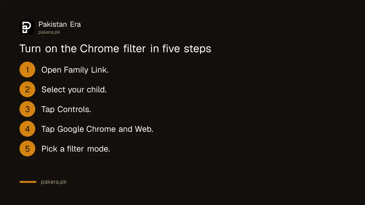 Steps to turn on the Family Link Chrome filter