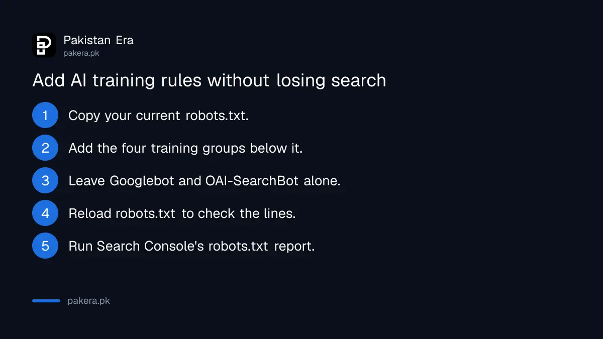 Five steps to add AI training rules to robots.txt without blocking search crawlers