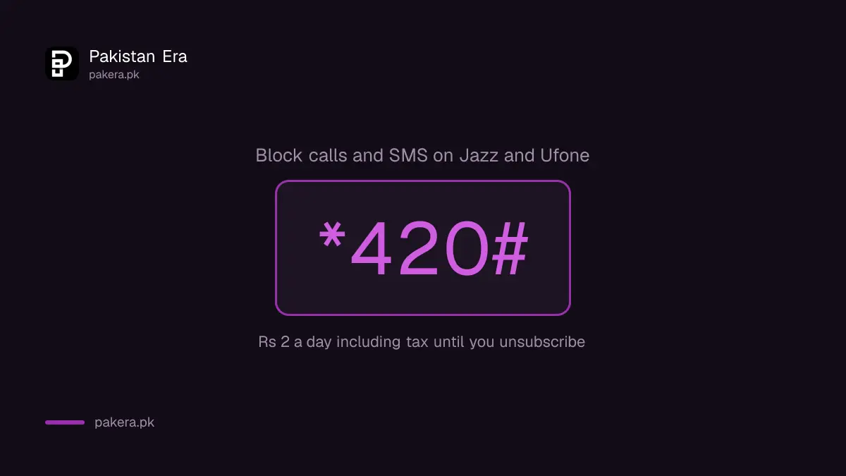 Dial *420# to block calls and SMS from a number on Jazz and Ufone