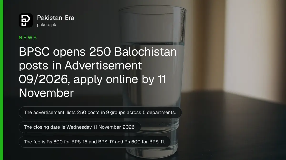 A plain glass of water on a dark wooden table, for news on BPSC advertisement 09/2026 jobs