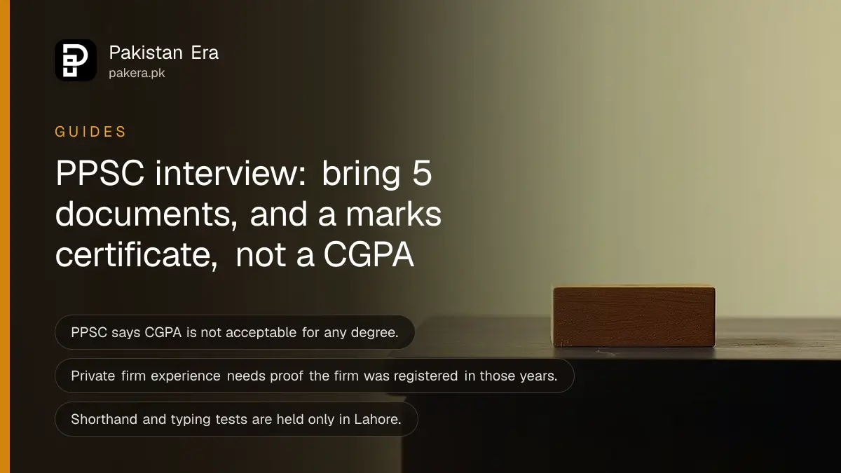A small wooden block on a dark wooden table, for a guide on PPSC interview documents in Punjab
