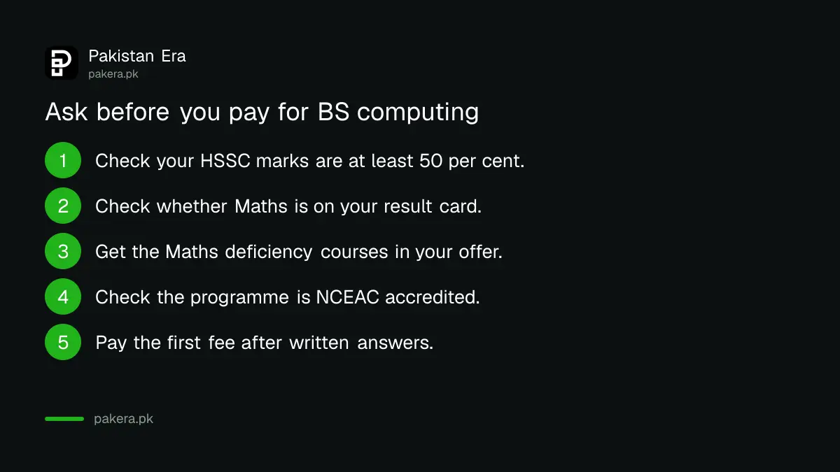 Questions to ask a Pakistani university before joining BS computer science after Pre-Medical