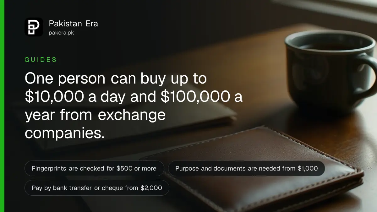 A closed leather wallet beside a plain envelope and a cup of chai on a wooden table