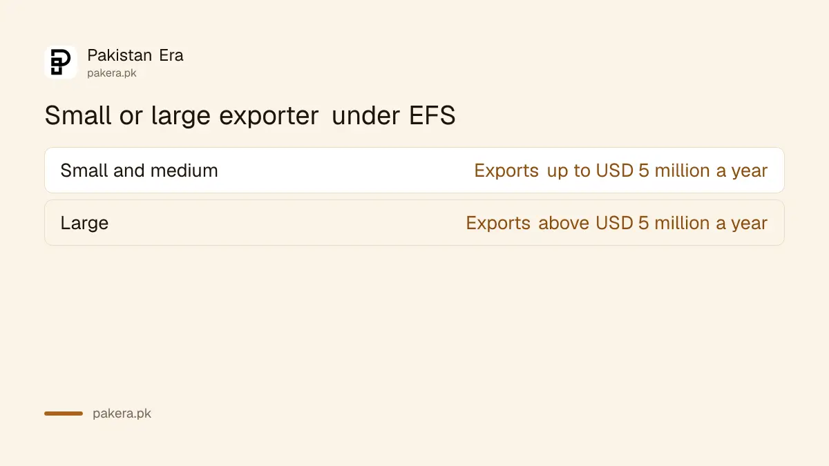 The yearly export size that counts as a small or medium exporter under EFS in Pakistan