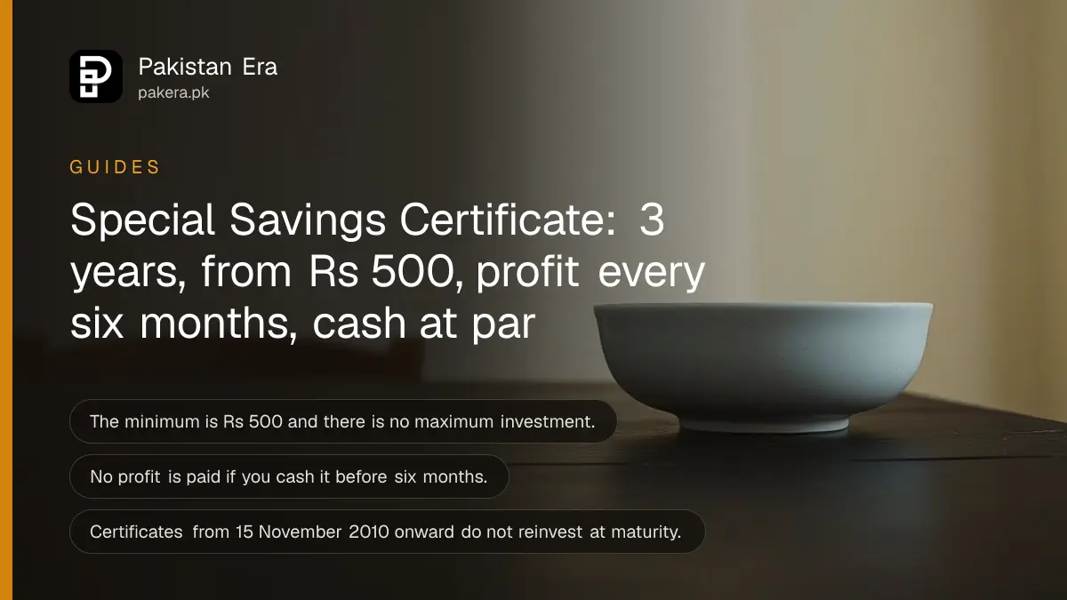 An empty ceramic bowl on a dark wooden table, for a guide on Special Savings Certificates in Pakistan