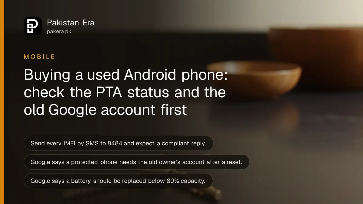 A brass key and a wooden bowl on a dark wooden table, for an article on how to buy a used Android phone in Pakistan
