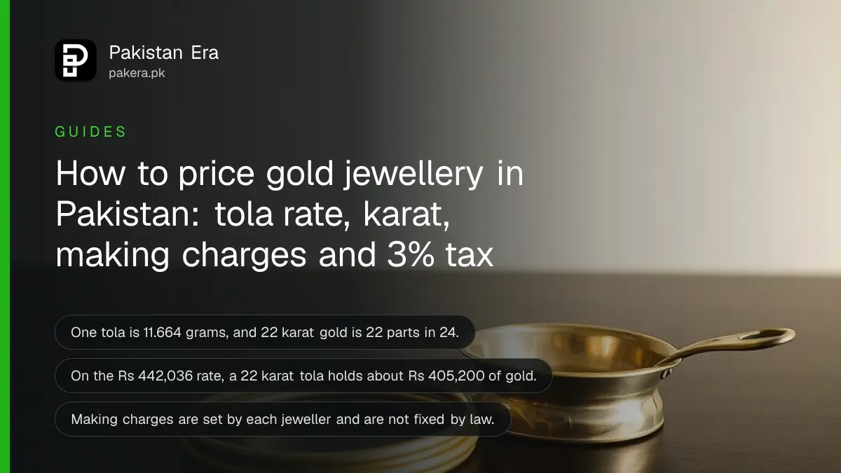 Gold bangles and a brass weighing pan on a dark table, for a gold jewellery price calculator guide in Pakistan