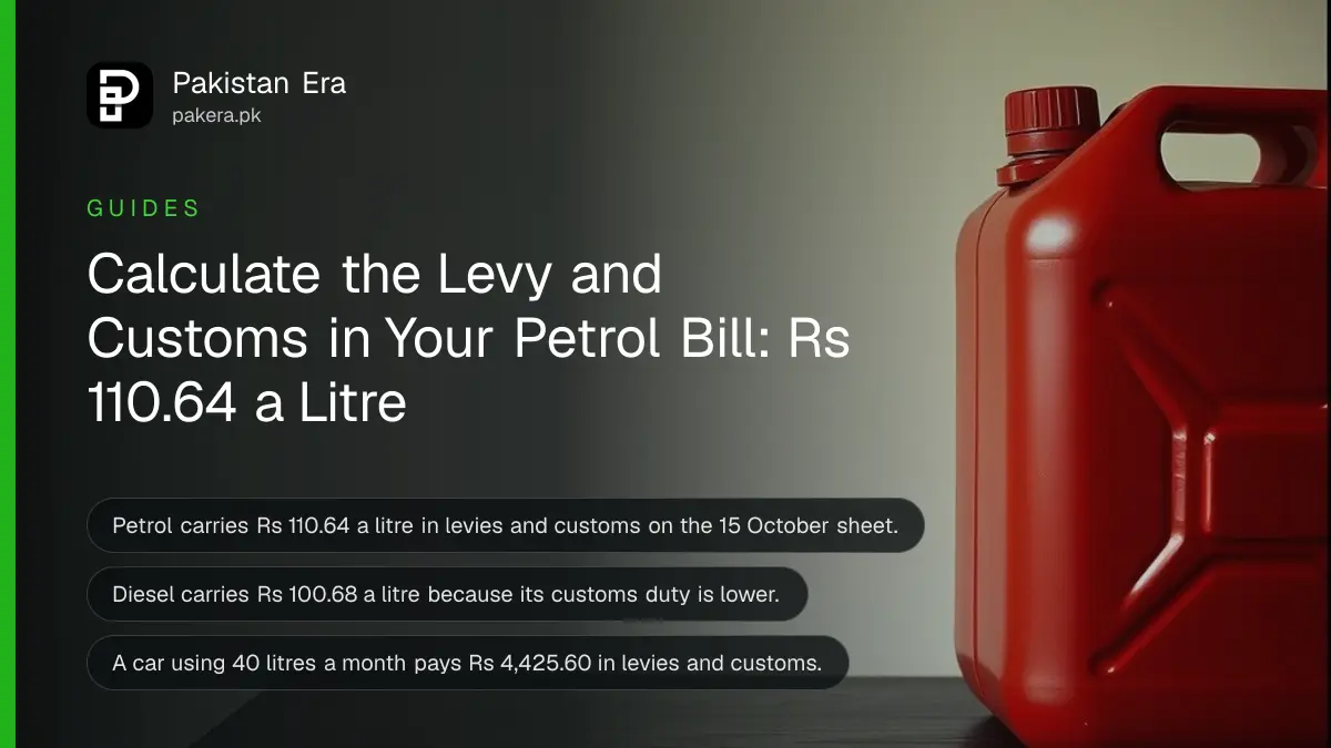 A red metal jerry can on a dark wooden table against a plain cream wall in soft daylight