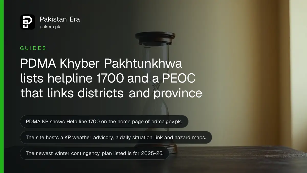 An hourglass on a dark wooden table, for a guide to the PDMA Khyber Pakhtunkhwa helpline