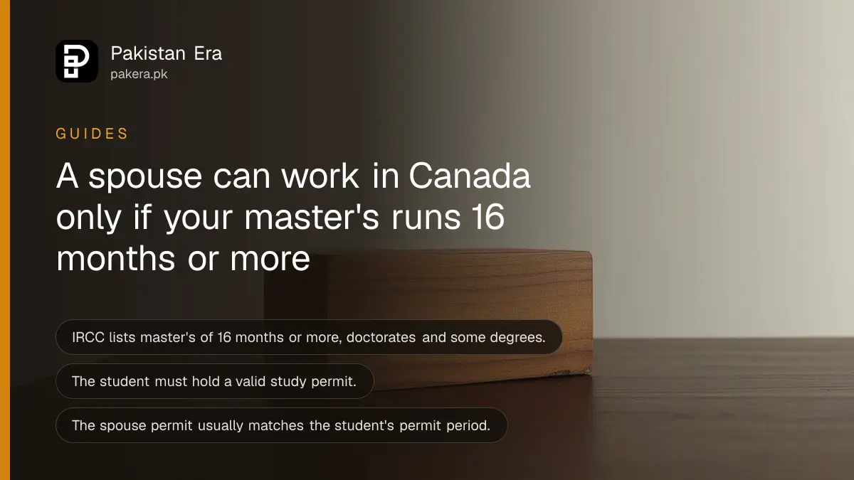 A wooden block on a dark wooden table, for a guide to spouse work permits for students in Canada