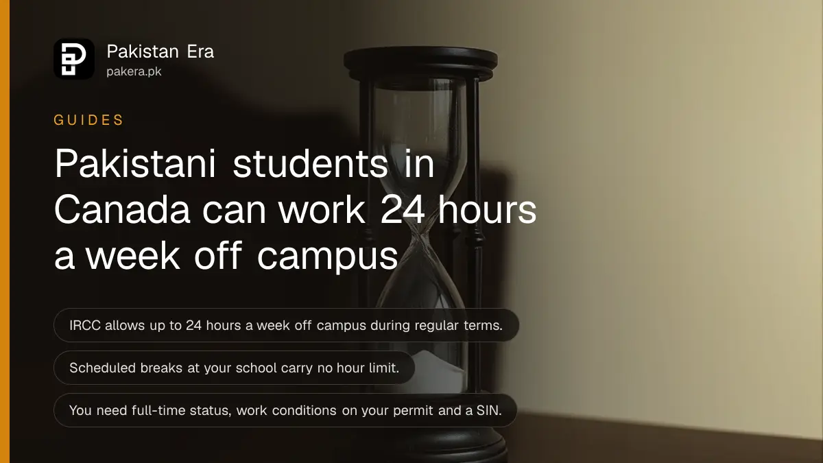 An hourglass on a dark wooden table, for a guide to student work hours in Canada