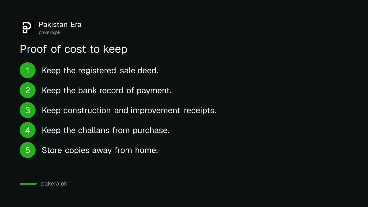 Records to keep to prove the cost of a property in Pakistan