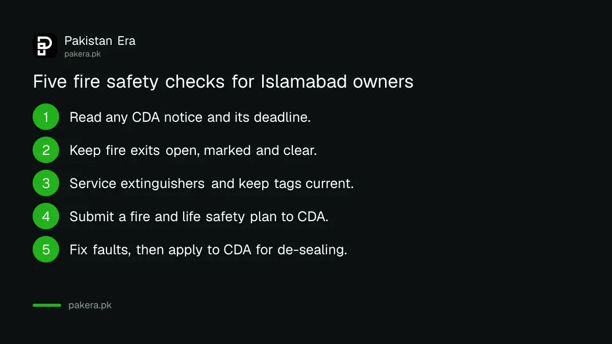 Five fire safety checks for shop and building owners in Islamabad