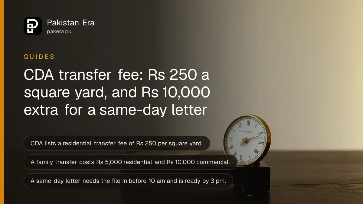 A small brass balance scale on a dark wooden table, for a guide on CDA transfer fees in Islamabad